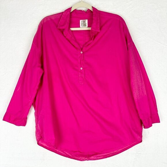 A Shirt Thing Diego Cotton Long Sleeve Popover Top Size M/L Pink FLAW - Picture 1 of 7